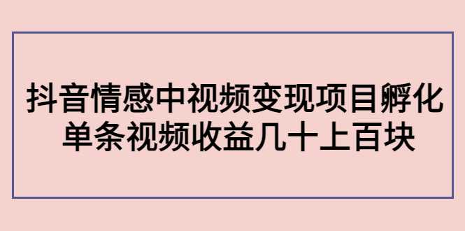 副业孵化营第5期:抖音情感中视频变现项目孵化 单条视频收益几十上百-课程网