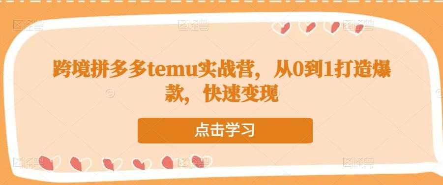 跨境拼多多temu实战营,从0到1打造爆款,快速变现-课程网
