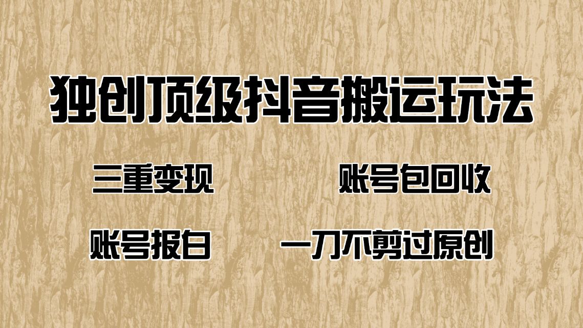抖音短剧纯搬运玩法,三重变现,账号包回收-课程网